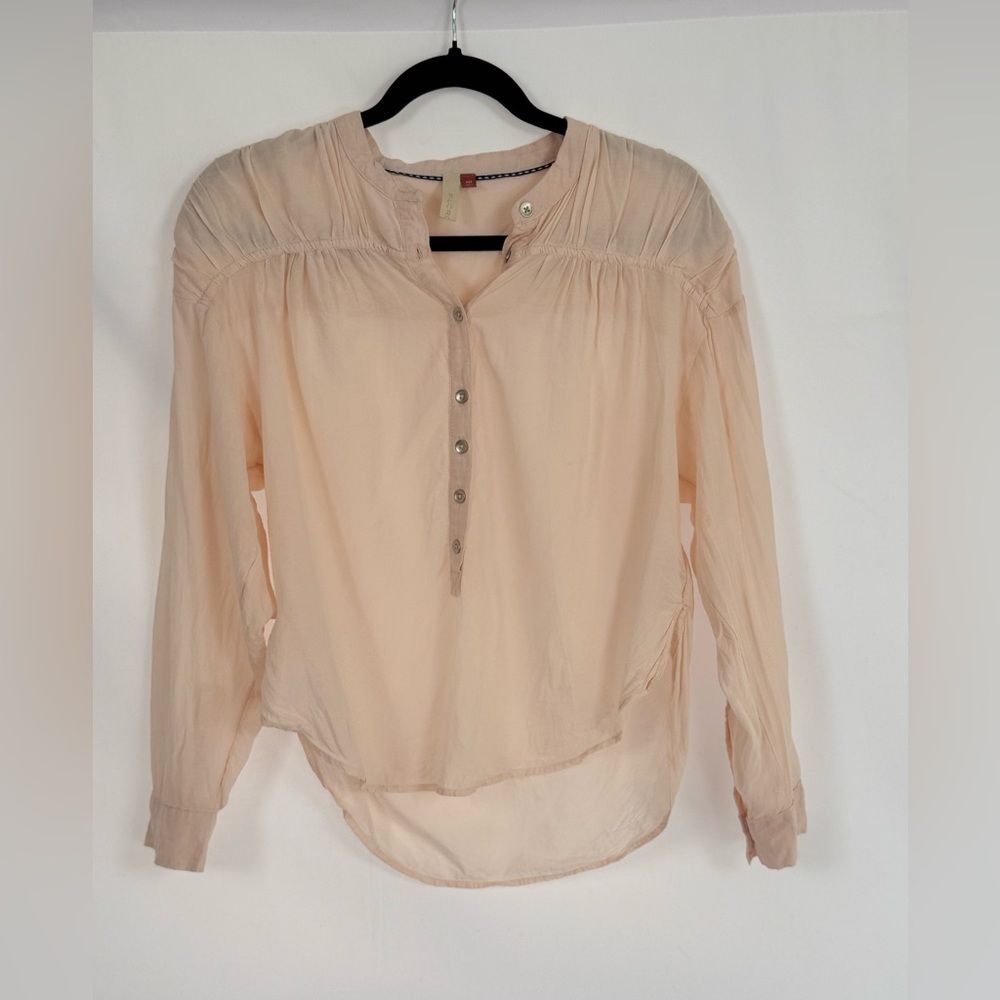 Pilcro Anthropology light pink half-button-down semi-sheer top Sz XXS